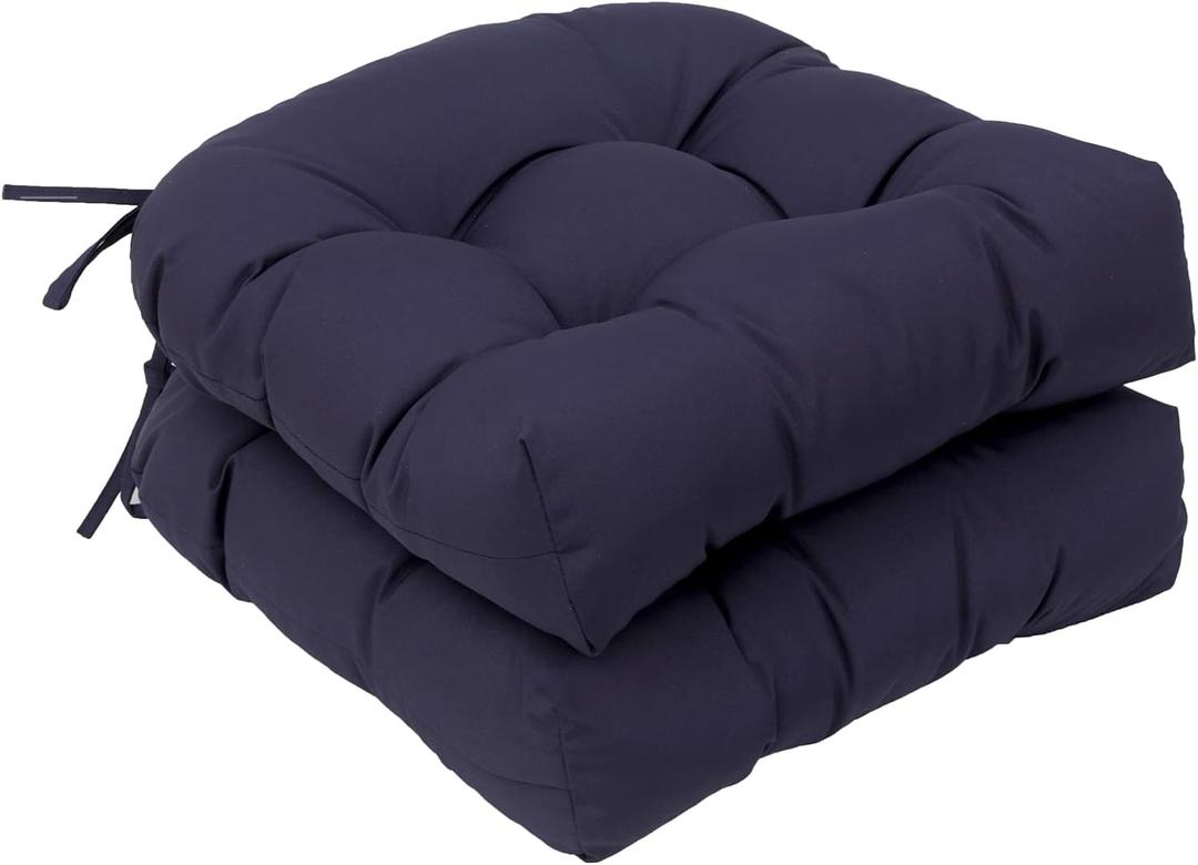 Outdoor Chair Cushions, Outdoor Cushions 19x19 inch, Patio Chair Cushions Seat Pads, Indoor Full-Length Ties for Non-Slip Support, Plump Filling, Premium Thick Fiber, Set of 2, Navy Blue