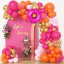 Ouddy Life 175Pcs Hot Pink and Orange Balloons Arch Garland Kit, Pink and Orange Party Decorations with Gold Balloons Foil Flowers for Women Wedding Bridal Tropical Bachelorette Birthday Decor, Large