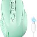 TECKNET Wireless Mouse (BT5.0/3.0 & 2.4G) Rechargeable 4800 DPI Silent USB A & Bluetooth Mouse 6 Buttons, Wide Compatibility - Green
