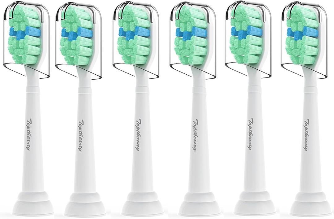 Toptheway Toothbrush Replacement Heads Compatible with Philips Sonicare C1 C2, Plaque Control Electric Toothbrush Head for ProtectiveClean 4100 5100 5300, 6 Pack