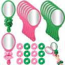 Qunclay 24 Pcs Pink and Green Witch Party Favors Pink & Green Handheld Mirrors with Hair Scrunchie Witch Merch Accessories Theme Birthday Party Decorations Gifts for Women BFF Movie Night Couples