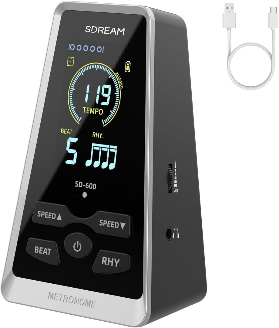 SDREAM Digital Metronome for Piano,Guitar,Violin,Rechargeable LCD Electronic Metronome with Human Voice,Professional Metronome for Beginners & Musicians,Instrument Volume & Beat Speed Adjustable