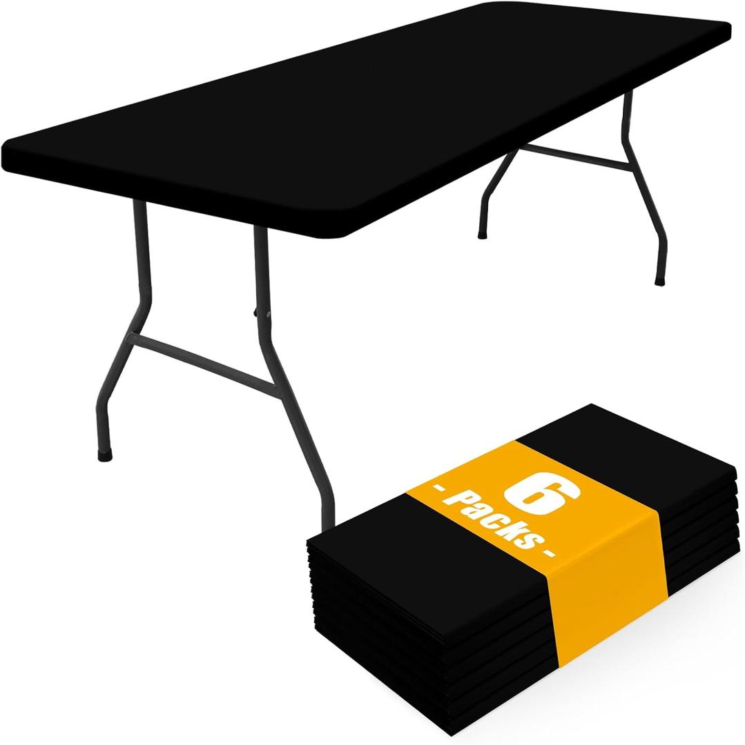 Smiry 6 Pack Rectangle Picnic Table Cloth, Waterproof Elastic Fitted Tablecloths, Washable Polyester Rectangular Patio Table Cover for Camping, Indoor and Outdoor (Black, 30"x96")