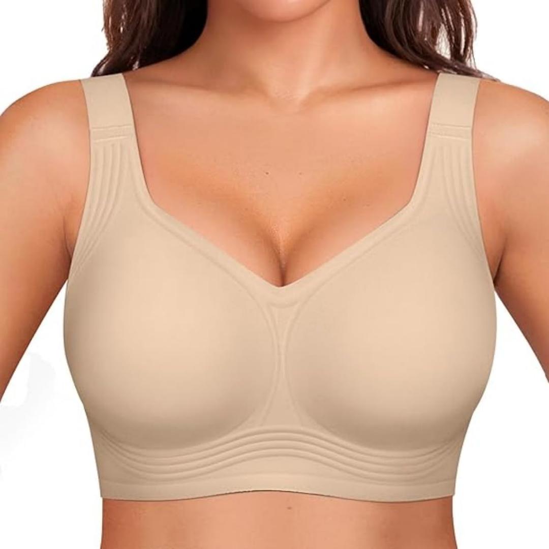 UIMERO Bras for Women No Underwire, Seamless Supportive Wireless Bra, Minimizer Womens Bras, Full Coverage T-Shirt Bra (X-Large, Nude)