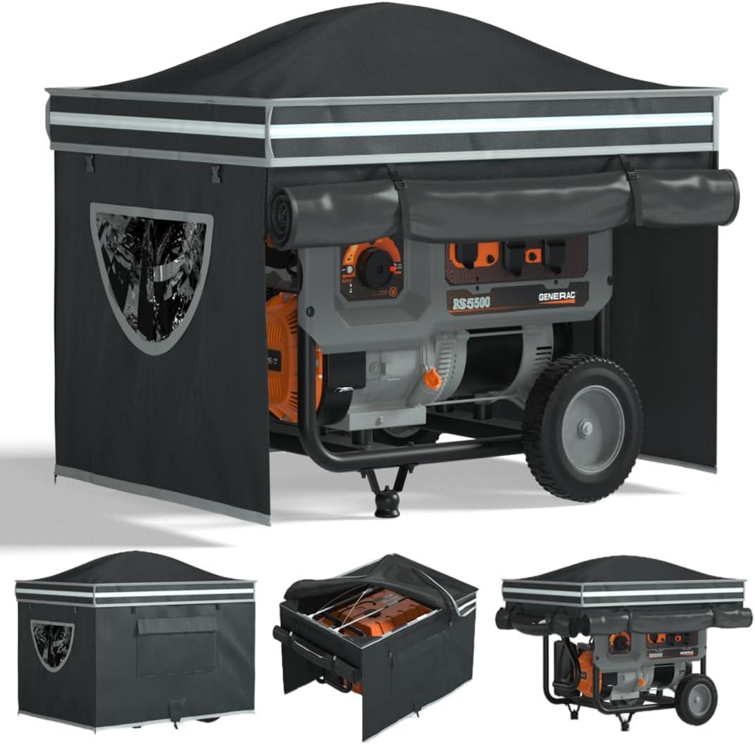 Generator Covers While Running, Generator Tent With Bracket, 38X28X27 inches, Roof Design Without Water Accumulation,1680D Marine Canvas Production+Heavy-Duty Stainless Steel Bracket, Black