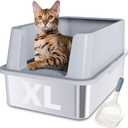 XL Stainless Steel Litter Box, Extra Large High Sided Metal Cat Litter Box with Lid and Scooper, Easy Clean, Non Stick & No Smell