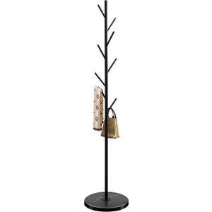 Metal Coat Rack Stand with Natural Marble Base, Coat Rack Freestanding, Easy to Assemble and Sturdy Bionic Hall Tree with 8 Hooks for Home Entry-way Hat Hanger Organizer (Black)