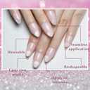 Cat Eye Press on Nails Short Almond - Light Purple & Nude Pink Shimmer Glossy French Tip Press on Nails for Gift, Soft Gel Press Stick on Nail with Nail Kit, Full Cover Reusable Acrylic Fake Nails Kit (60 Ounce (Pack of 1))