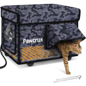 Weatherproof Heated Cat House for Outdoor in Winter, Heated Cat Bed Kitty Shelter with Cat Heating Pad, Insulated & Safe Escape Door, Warm Home for Outside Stray Cat, Camo Black