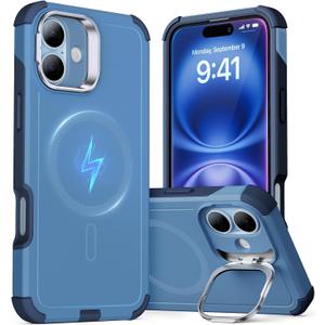 ESR for iPhone 16 Case with Stand, 23 ft Military-Grade Drop Protection, Heavy Duty Magnetic Phone Case, Compatible with MagSafe Accessories, Cyber Series, Light Blue