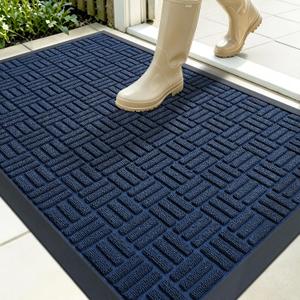 OLANLY Front Door Mat Outside Entrance 35x23, Heavy-Duty Rubber Doormat | Navy Blue, Stain and Fade Resistant, Non-Slip Backing, Low-Profile Indoor Outdoor Floor Mat for Entryway, Easy to Clean