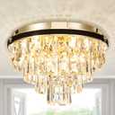 Crystal Chandeliers Flush Mount Ceiling Light Fixture,4 Lights Chandelier with Crystals,Light Fixtures Ceiling Mount, Hallway Light Bedroom Chandelier for Dining Room Kitchen,H9.84'' x W13.78''