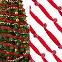 6 Yards Red Velvet Christmas Tree Garland with 36 Jingle Bells, Velvet Bell Garland Ribbon for Christmas Tree Vintage Xmas Ornaments for Home Wreath Staircase Party Holiday Decor