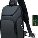 FENRUIEN Sling Bag Crossbody Sling Backpack with USB Port, Shoulder Chest Bag for Women Men.Black/White/Grey