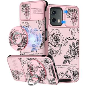 Buleens for Moto G 5G 2024 Case 6.6 Inch - with Ring Stand & Camera Cover Aesthetic Cute Designed Women Girls Girly Pretty Kawaii Rose Flowers Phone Case for Motorola G 5G 2024 Compatible with Magsafe (for Motorola Moto G 5G 2024, Line Roses)
