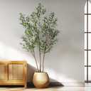Erimda 6FT Artificial Olive Tree Tall Faux Silk Plant Tall Faux Olive Tree with Natural Wood Trunk & Lifelike Fruits Fake Potted Tree or Home Office Decor, Green