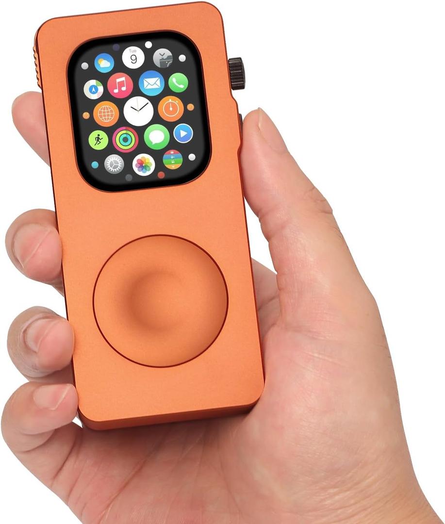 Aluminum Alloy Case for Apple Watch 49mm 44mm 45 46 42 40 41mm-Turn Your Apple Watch into a Smartphone,Retro iPod Style Metal Protective Cover with Click Wheel (Orange, 45mm - Series 9/8/7)