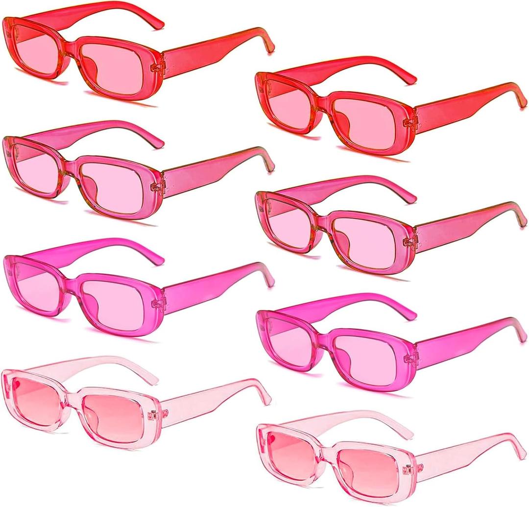 Matcheck 8 Pack Retro Rectangle Sunglasses for Women Retro 90s Square Glasses Vintage Pink Y2K Womens Aesthetic Accessories (Transparent Pink Ombre - Narrow Frame)