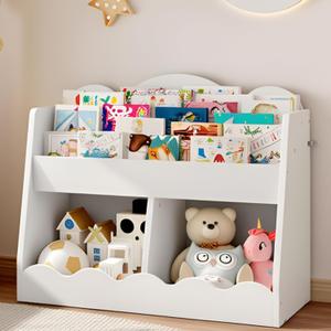 CHOEZON Kids Bookshelf and Toy Storage, Children's Bookcase with 2 Toy Cubes, Toddler Book Shelf for Kids Room, Wooden Book Organizer, for Playroom, Nursery, Living Room, White MCW15WB, 31.5"L x 11.9"W x 26.2"H