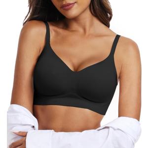 OEAK Womens Push Up Everyday Bras Comfortable Wireless Bralettes V Neck Seamless Bra Smooth Brassiere Wire Free Basic Bras (Small, Black)