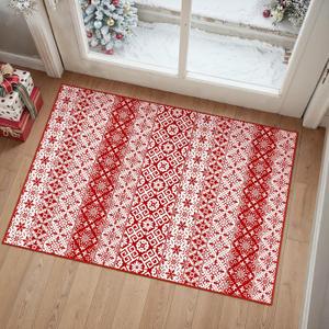 Christmas Area Rug 2x3 Red Snowflake Holiday Decorative Doormat Entryway Kitchen Washable Non Slip Soft Low Pile Small Carpet for Living Room Bedroom Entrance Dining Room Bathroom