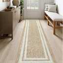 OJIA Modern Bordered Washable Runners for Hallways Printed 2'X8' Kitchen Rug Non Slip, Beige Bathroom Rug Runner Low Pile Long Soft Carpet Runner for Entryway Bedroom Laundry