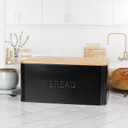 ZICOTO Beautiful Bread Box With Wooden Lid For Your Kitchen Countertop - Spacious Container Perfectly Stores Your Homemade Bread, English Muffins & Bagels - Quality Cutting Board Lid Keeps Loaf Fresh (Black)