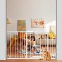 WAOWAO Baby Gate with Cat Door 52.75-62.2" Extra Wide Pressure Mount Metal Dog Gate, Walk Through Swing Auto Close White Safety Child Gate with Pet Door for Kitten Stairs,Doorways,Kitchen,Hallway (52.75-62.2"/134-158cm, White With Door)