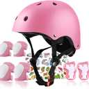 Kids Helmet,Toddler Skateboard Helmets for Ages 2-3-5-8-14 Years Boys Girls with Knee and Elbow Pads Wrist Guards fit Roller Skates,Skateboarding,Skating Scooter Adjustable Kids Helmet (pink) Size: Small:18.9''-21.3'' / 3-8 year
