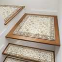 OJIA Stair Treads Non-Slip Matching Mat for Wooden Steps, Square Capet Stair Treads Rubber Backing Stair Runner Anti-Slip Stair Landing Mat 31x31 Inch Stair Rugs Carpet for Stairs (2'7" x 2'7", Beige)