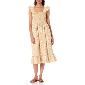 The Drop Women's Kimi Ruffled Shoulder Smocked Midi Dress (Large, Ginger Floral)
