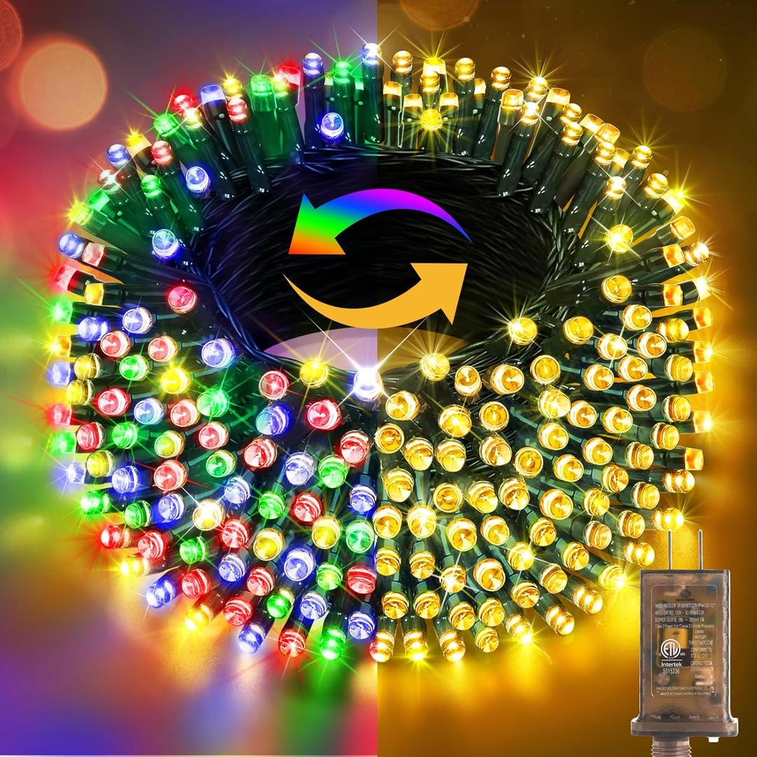 Hezbjiti 337 FT 720 LED Color Changing Christmas Lights Outdoor, 11 Modes String Lights IP44 Waterproof Fairy Light for Party Tree Garden Wedding Decorations (Warm White to Multicolor, Green Wire)