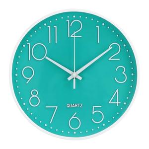 Bakbrand Wall Clock Non-Ticking Silent Modern Simple Style Round Decor Clock Stereoscopic Dial Quartz Wall Clocks for Home/ Office/ School/ Living Room/ Bedroom/ Kitchen (Turquoise, 12inch)