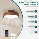 Modern Bladeless Ceiling Fan with Light and Remote, 17.7 Flush Mount Enclosed Chandelier Fans, Stepless Dimming LED Ceiling Fan Light for Bedroom Living Room, Walnut