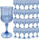 Plastic Wine GlassesPlastic Goblets Vintage Style Cordial Drinking Glasses for Wedding Reception, Grand Event Party Supplies (24, Blue)