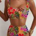 Herseas Women's Tie Shoulder Bikini Sets 2 Piece Striped Swimsuits High Waisted Bathing Suits (M)