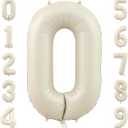 Cream Number 0 Balloons,40 Inch 0 Balloons Giant Helium Foil Mylar Beige 0 Balloon Number for Birthday Party Anniversary Decorations