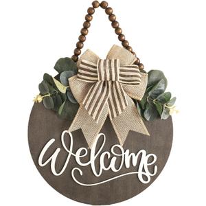 Welcome Sign for Front Door Wreath Decorations for All Seasons Front Porch Decor Hanging Gift for Farmhuose Home Outdoor Indoor(Welcome)