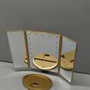 deweisn Floor Mount Tri-Fold Lighted Vanity Mirror with 21 LED Lights, Touch Screen and 3X/2X/1X Magnification, Two Power Supply Modes Make Up Mirror,Travel Mirror (Gold)
