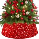 28 Inch Christmas Tree Collar Red Sequin Christmas Tree Collars with Embroidered Velvet Xmas Tree Ring Rustic Vintage Christmas Tree Skirt Luxury Tree Base Cover for Christmas Holiday Decor