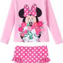 Disney Mickey and Friends Girl Two Piece Long Sleeve Swimsuit Rashguard Bathing Suit (2Y, Pink)