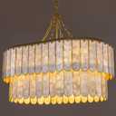 TOCHIC Capiz Shell Chandelier 32.5" L Coastal Chandeliers for Dining Room | 10 Lights Large Gold Capiz Faceted Oval Chandelier Adjustable Boho Kitchen Island Pendant Lights for Living Room Bedroom Bar, 32.5" L x 20.5" W x 8.86" H