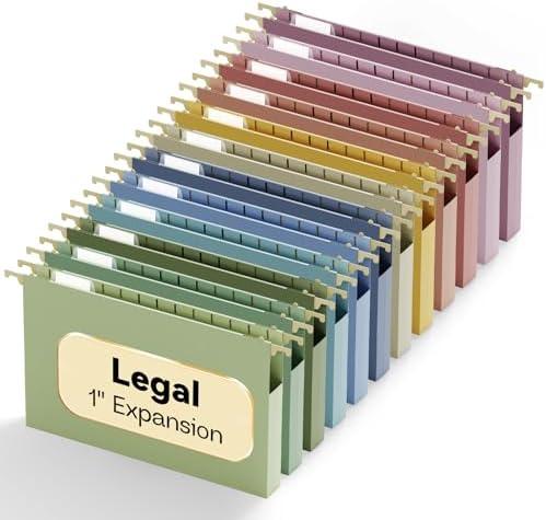 NORDUN Plastic Hanging File Folders Legal Size,Heavy Duty 1" Expandable Filing Cabniet Folder with Tabs,12 Pack Sturdy Hang Folder for File Frame/File Box,Pastel Color Hanging File Organizer