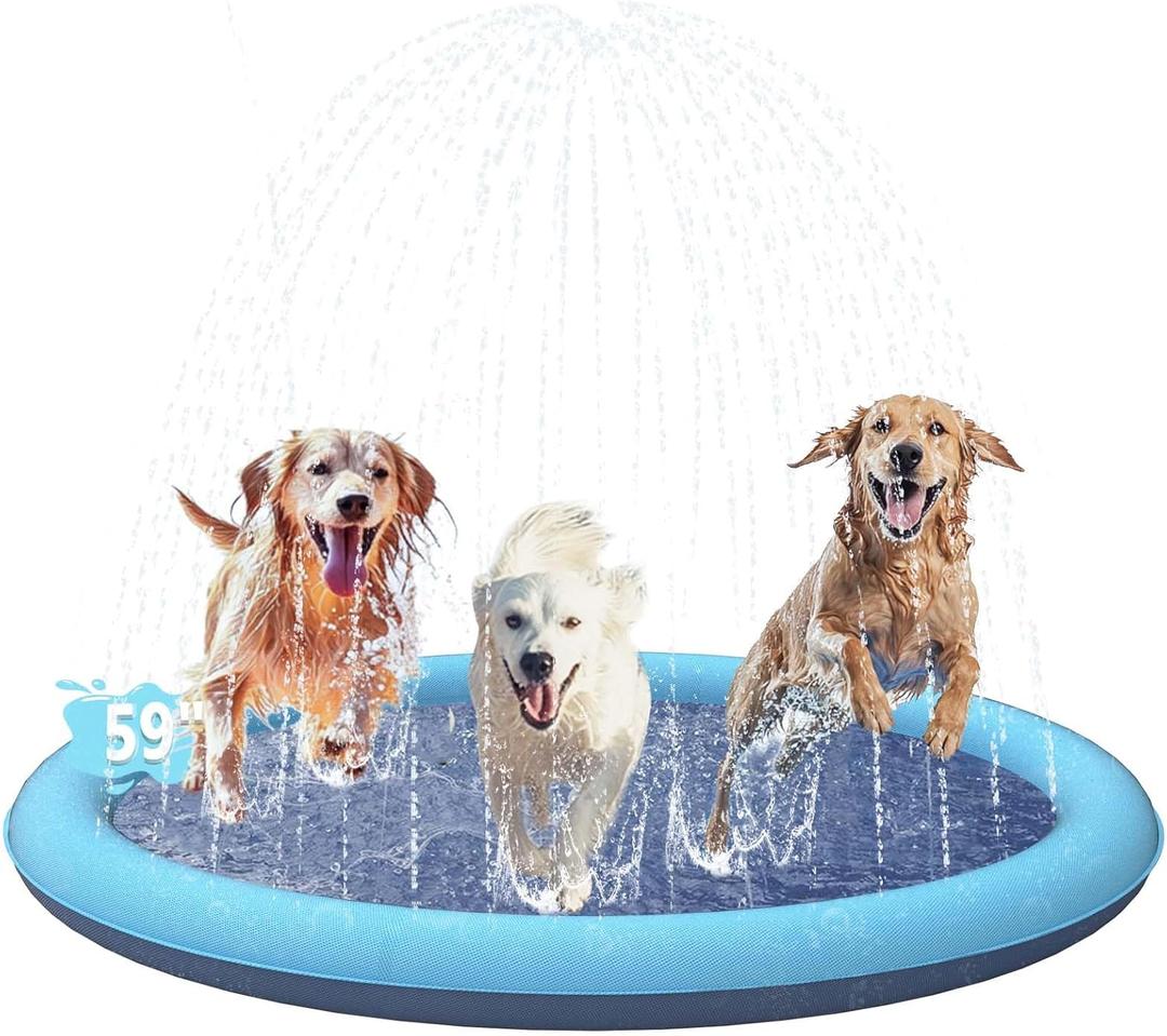 59IN Dog Splash Pad, Durable Blue Outdoor Water Play Mat, Fun Sprinkler Pad for Dogs & Kids, Perfect for Backyard
