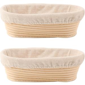DOYOLLA Bread Proofing Baskets Set of 2 10 inch Oval Shaped Dough Proofing Bowls w/Liners Perfect for Professional & Home Sourdough Bread Baking