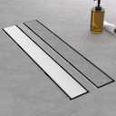 Linear Shower Drain, 28 Inch Brushed Nickle 304 Stainless Steel Shower Drain with Tile Insert Panels, Long Rectangle Shower Floor Drain with Adjustable Feet, Hair Catcher, Fits Bathroom, Balcony