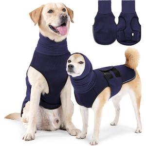 JOHNBOLIN Dog Anxiety Jacket, Dog Shirt with Turtleneck, Breathable Calming Vest, Indoor and Outdoor Separated Pet Jacket (Navy Blue, XXX-Large(Chest:31"-35")