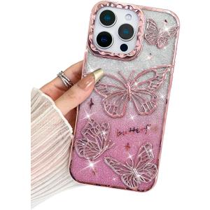 BITOBE Designed for iPhone 11 Pro Max, Cute 3D Butterfly Case Slim Plating Glitter Bling Luxury Cover for Women Girls Protective Camera Protection Bumper 6.7" Pink