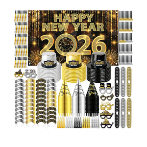 MOVINPE 2026 New Years Eve Party Supplies Bulk Serve 120 - New Year's Banner Backdrop Top Hats, Cone Hats, Tiara, Glasses, Leis, Horns, Blowouts, Noiese Makers, Event Party Favors (Hats have creases)