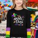 Mardi Shirts for Kids: Boys Girls Mardi Long Sleeve T-Shirt Fat Tuesday Carnival Outfits 5-14 Years